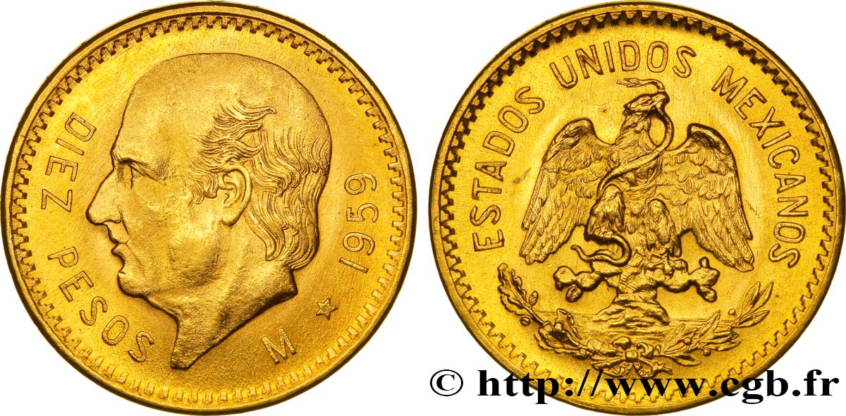 MEXICO 10 Pesos or Miguel Hidalgo y Costilla 1959 Mexico AU/AU 