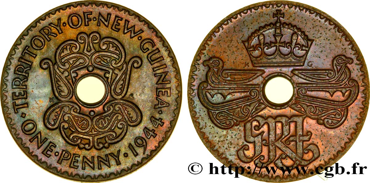 NOUVELLE GUINÉE 1 Penny monogramme couronné 1936  SUP 