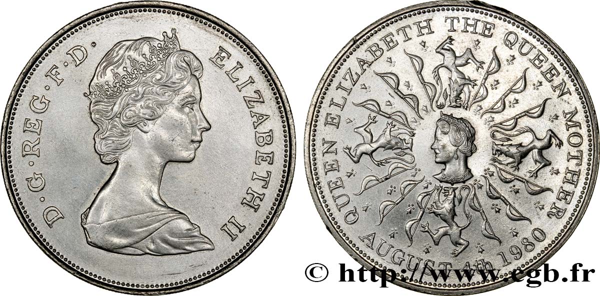 ROYAUME-UNI 25 New Pence (1 Crown) 80e anniversaire de la reine mère 1980  SUP 