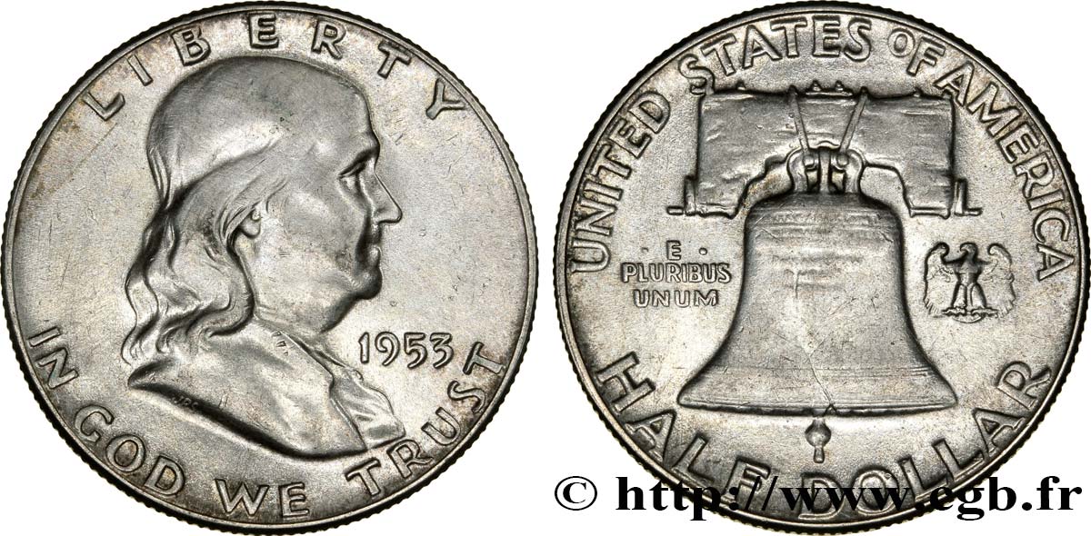 ÉTATS-UNIS D AMÉRIQUE 1/2 Dollar Benjamin Franklin 1953 Philadelphie SUP 