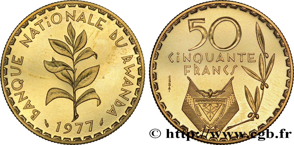 RWANDA Essai de 50 Francs emblème 1977 Paris SPL 