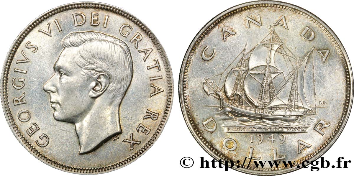 KANADA 1 Dollar Georges VI / voilier “Matthew” 1949  fVZ 