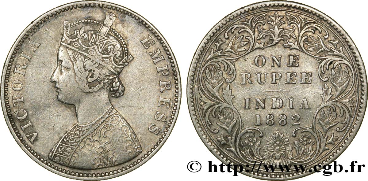 INDIA BRITÁNICA 1 Roupie Victoria buste de type A 1882  Bombay BC+ 