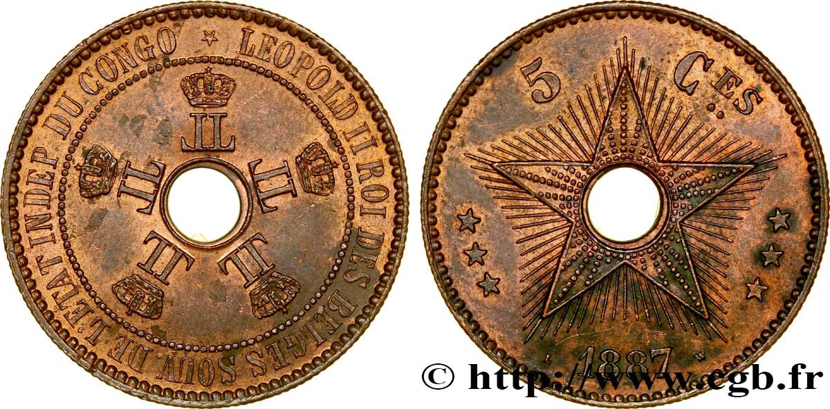 CONGO FREE STATE 5 Centimes 1887  AU 