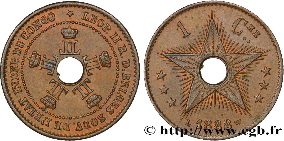 CONGO FREE STATE 1 Centime 1888  AU 