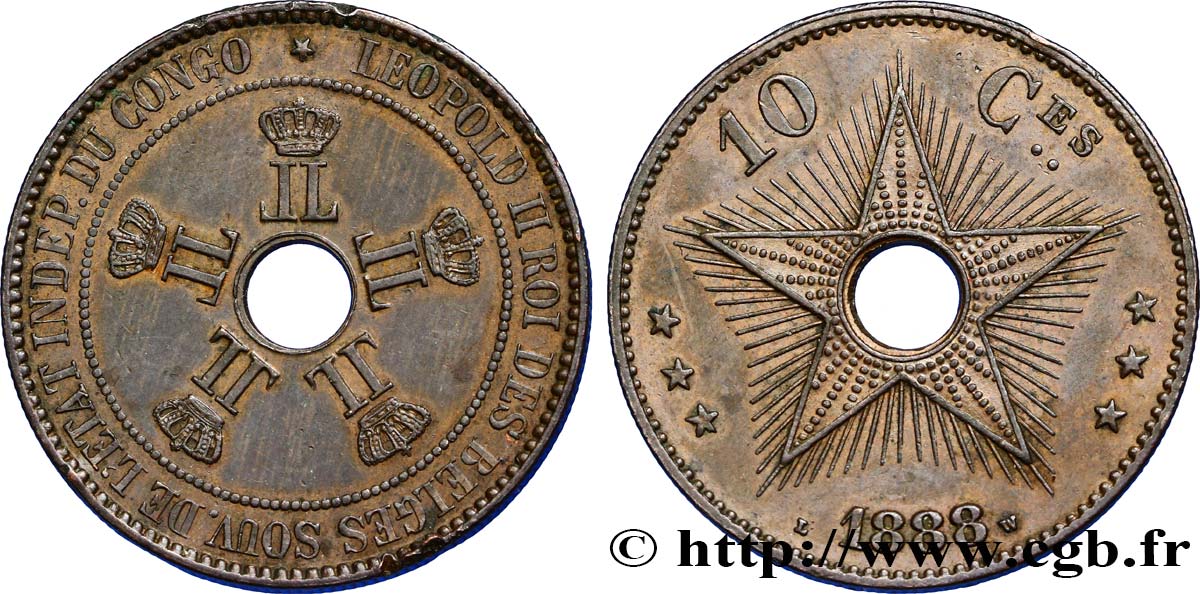 CONGO FREE STATE 10 Centimes 1888  AU 