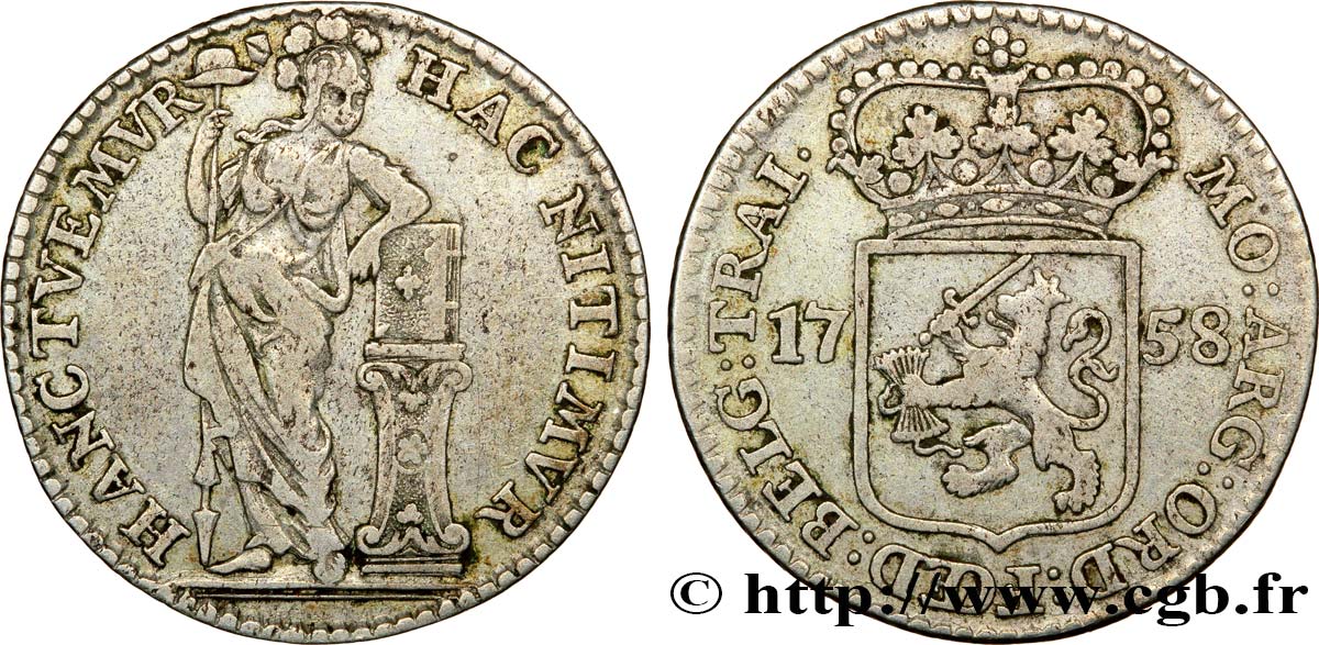 NETHERLANDS - UNITED PROVINCES - UTRECHT 1/4 Gulden 1758  VF 