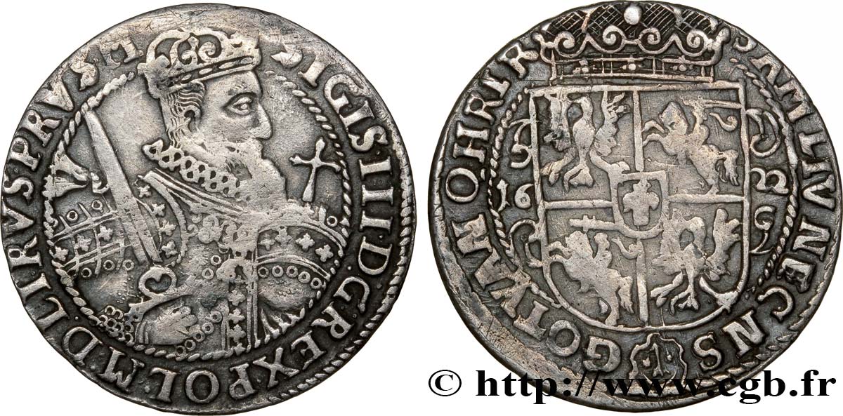 POLOGNE 1/4 de thaler Sigismond III Vasa 1622 Cracovie TB+ 