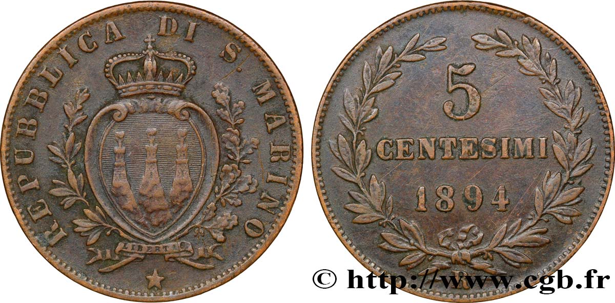 SAINT-MARIN 5 Centesimi 1894 Rome - R TTB 