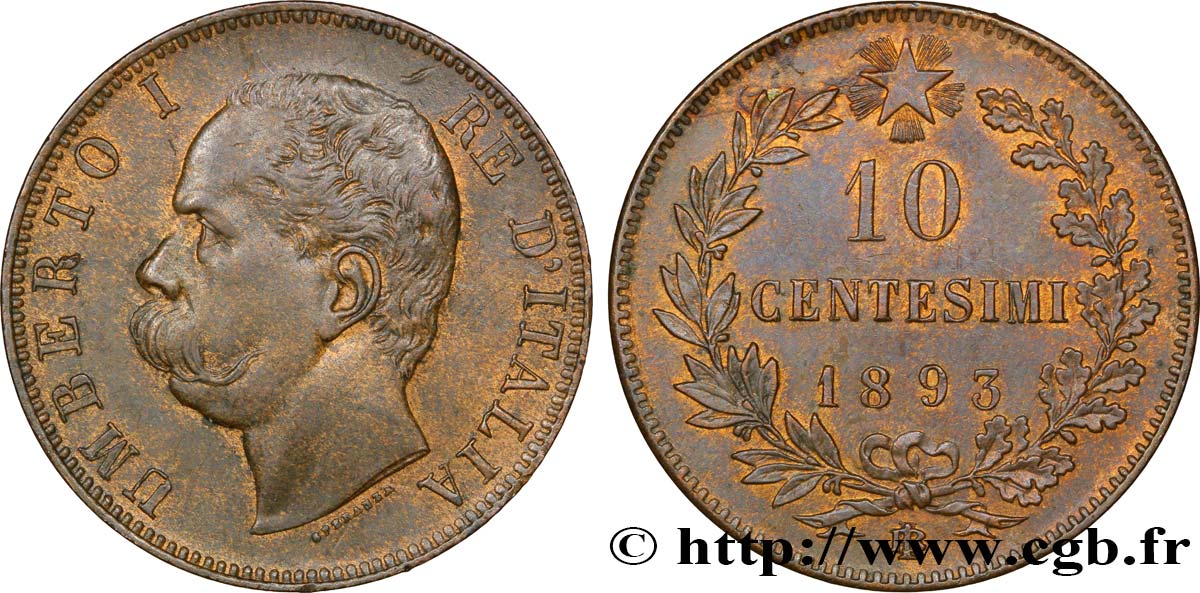 ITALIA 10 Centesimi Humbert Ier 1893 Birmingham SPL 