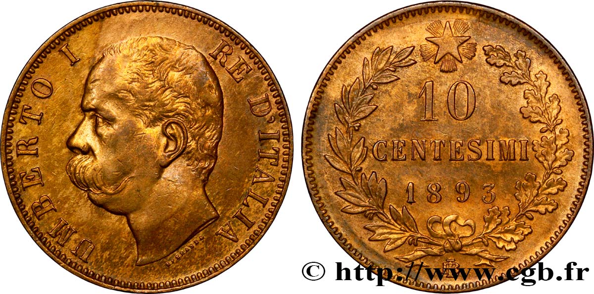 ITALIA 10 Centesimi Humbert Ier 1893 Birmingham EBC 