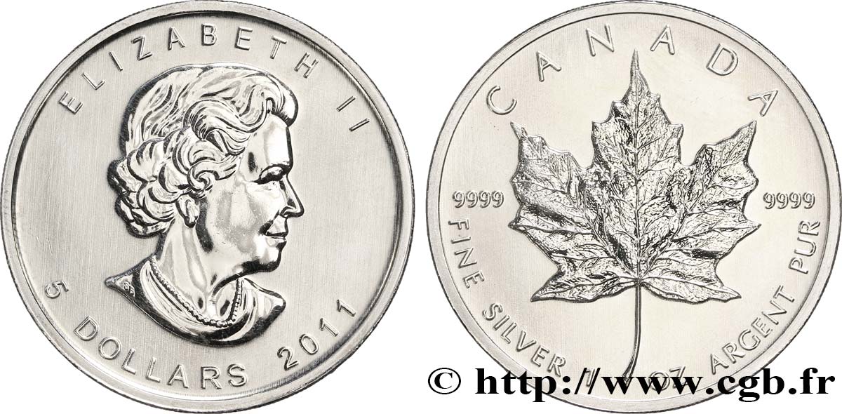 KANADA 5 Dollars (1 once) Proof feuille d’érable / Elisabeth II 2011  fST 