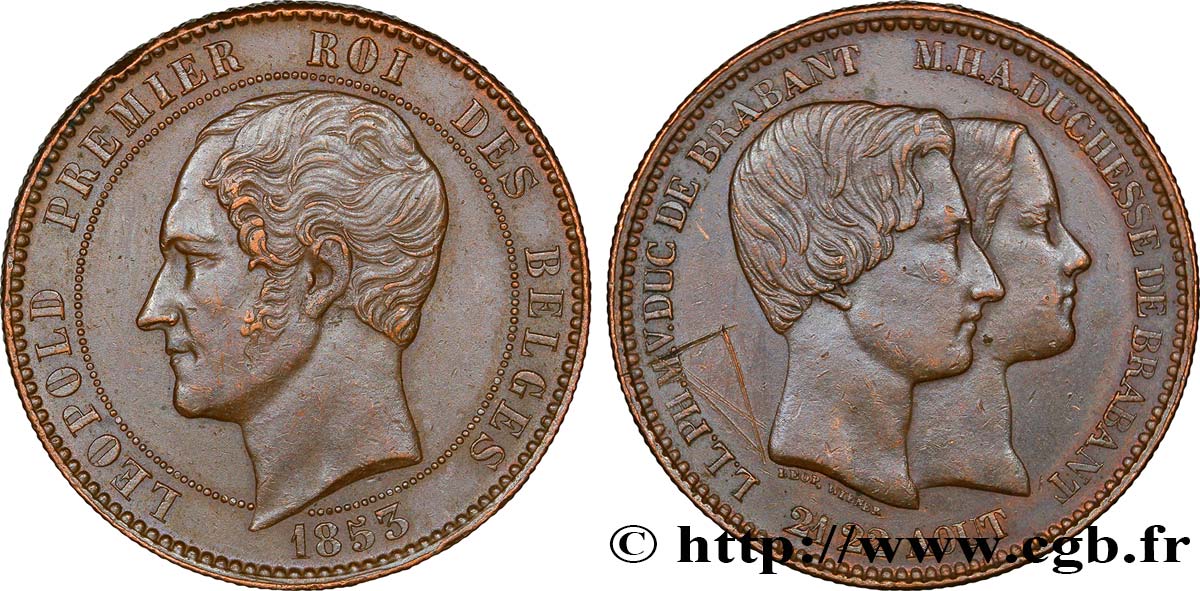 BÉLGICA 10 Centimes Mariage du Duc et de la Duchesse de Brabant 1853  EBC 