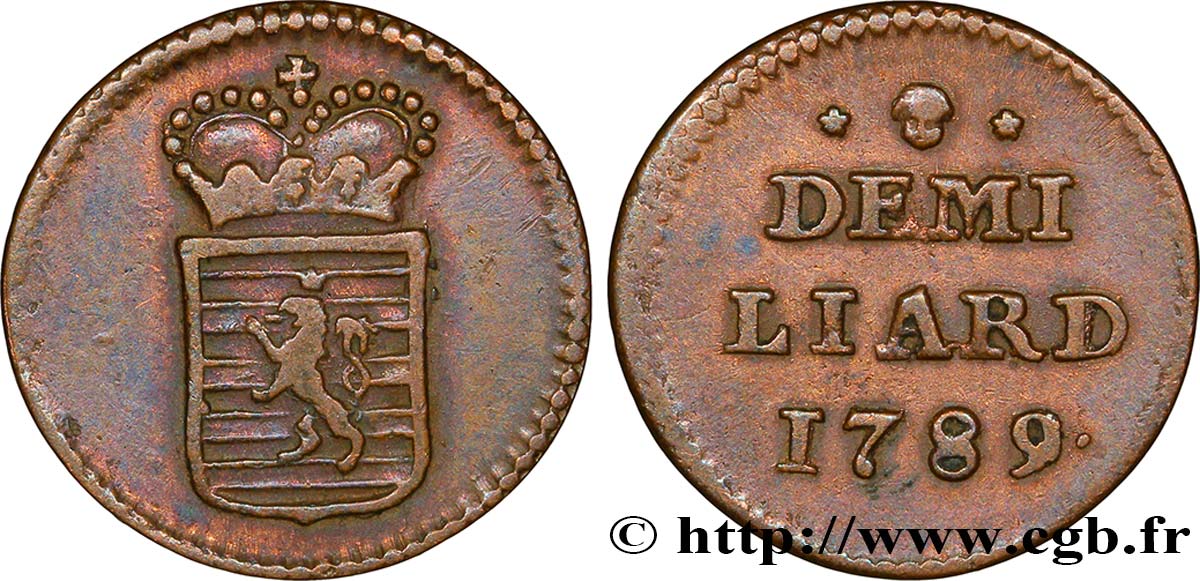 LUXEMBOURG 1/2 Liard emblème couronné 1789 Bruxelles XF 