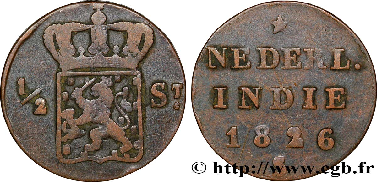 NETHERLANDS INDIES 1/2 Stuiver aux armes d’Utrecht pour Sumatra 1826 Utrecht VF 