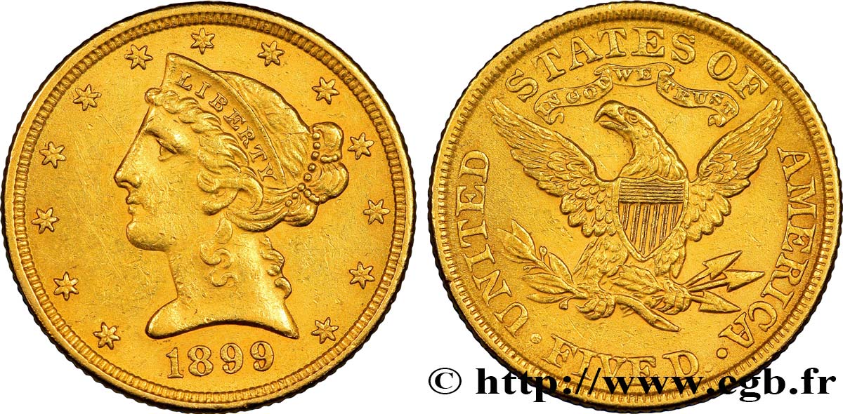 ÉTATS-UNIS D AMÉRIQUE 5 Dollars  Liberty  1899 Philadelphie TTB 