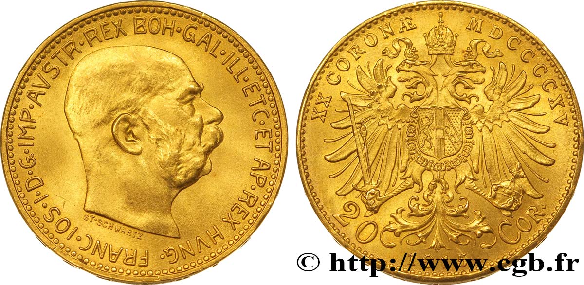 AUSTRIA 20 Corona Empereur François-Joseph 1915 Vienne SC 