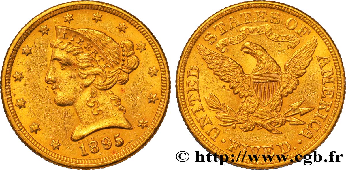 ÉTATS-UNIS D AMÉRIQUE 5 Dollars  Liberty  1895 Philadelphie SUP 