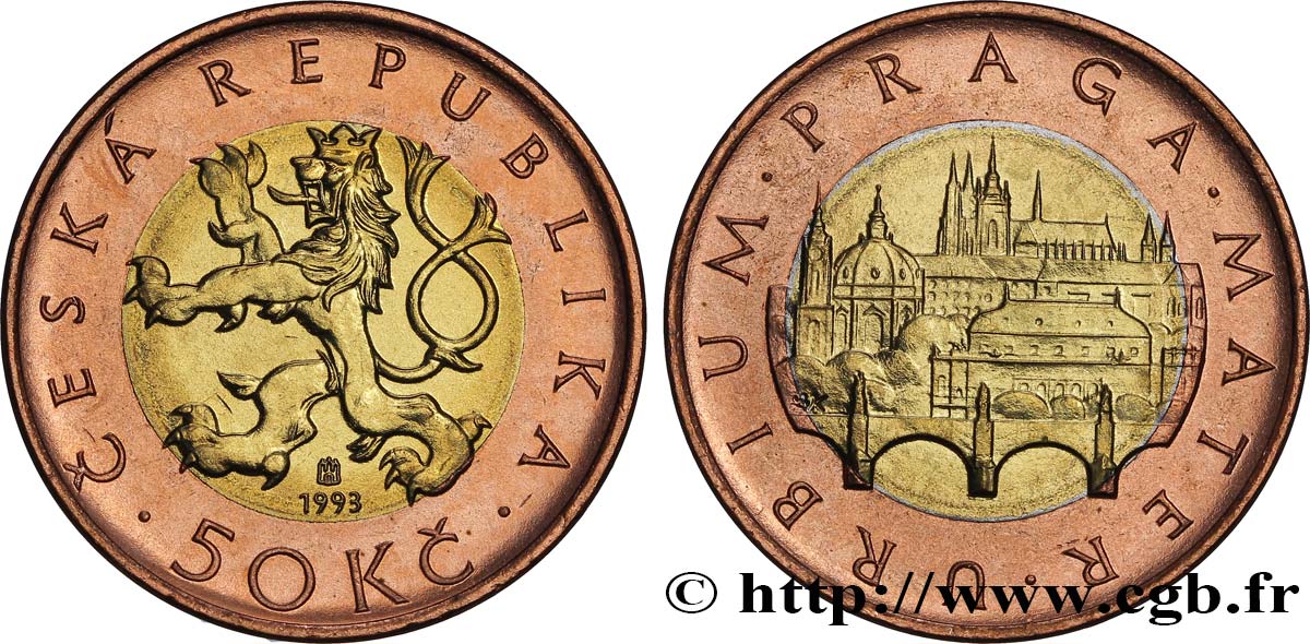 RÉPUBLIQUE TCHÈQUE 50 Korun lion tchèque / vue des monuments de Prague 1993 Hambourg SPL 