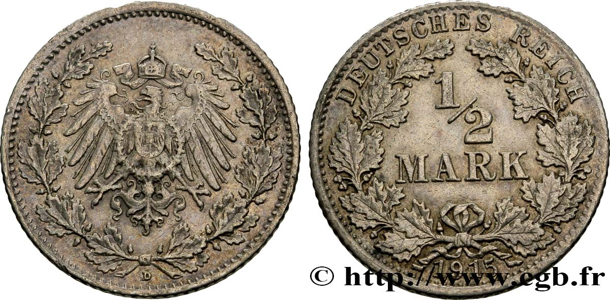 DEUTSCHLAND 1/2 Mark Empire aigle impérial 1915 Munich - D VZ 