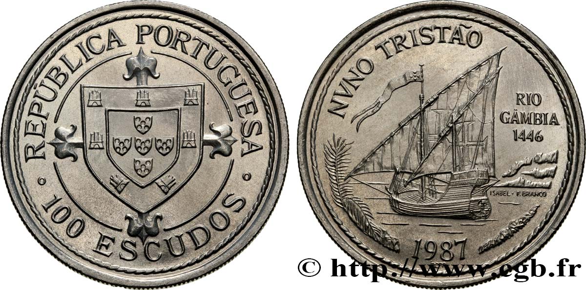 PORTUGAL 100 Escudos Découverte du fleuve Gambie en 1446 par Nuno Tristao 1987  FDC 