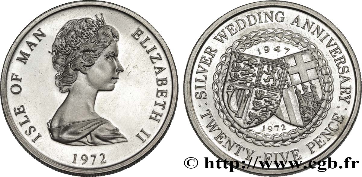 ISLE OF MAN 1 Crown Proof Elisabeth II noce d’argent 1972  MS 