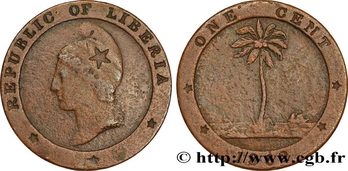 LIBERIA 1 Cent allégorie de la République 1862  VF 