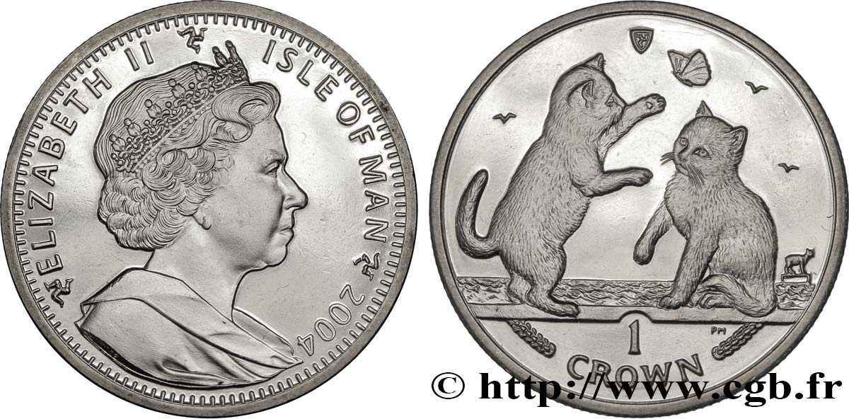 ISLE OF MAN 1 Crown Proof paire de chats tonkinois 2004  MS 