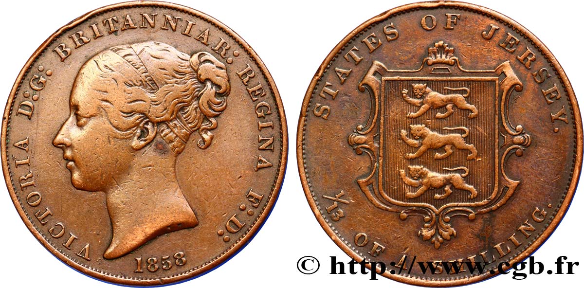 JERSEY 1/13 Shilling Reine Victoria / armes du Baillage de Jersey 1858  TB+ 