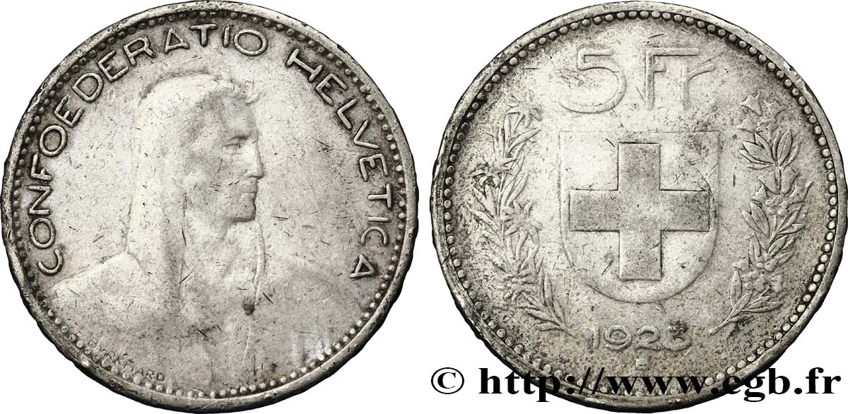 SUISSE 5 Francs berger 1923 Berne - B TB+ 