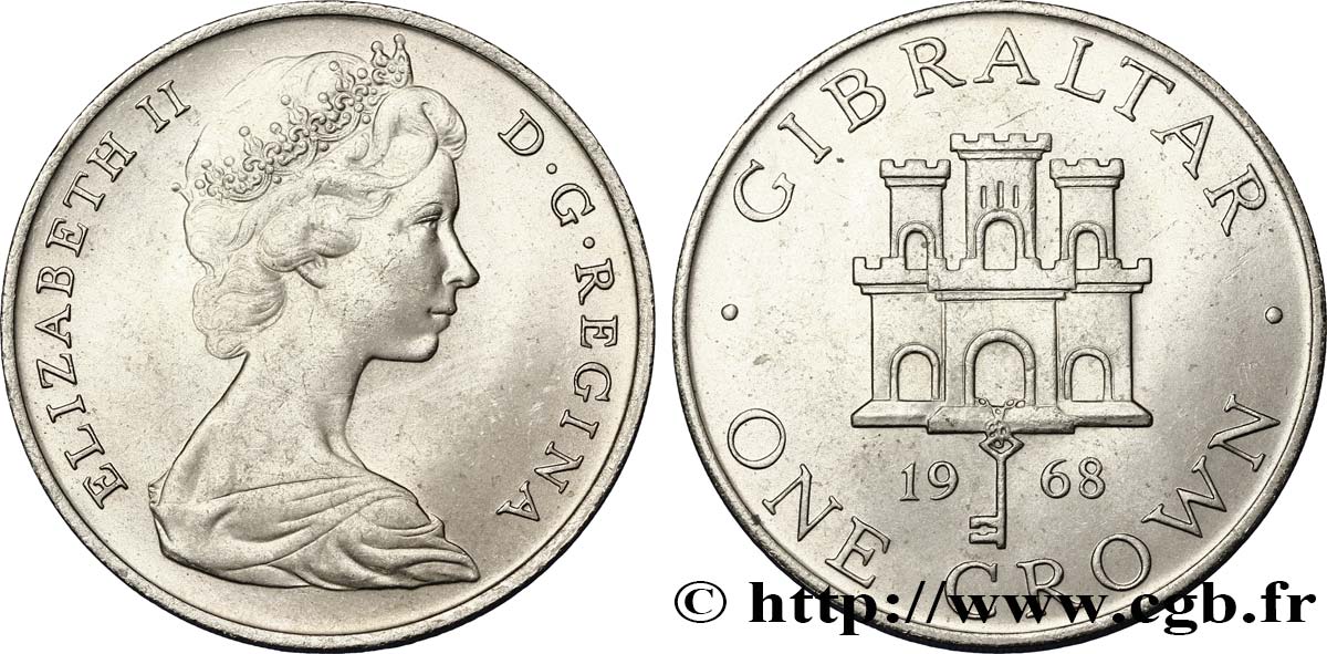 GIBRALTAR 1 Crown  Elisabeth II / emblème 1968  AU 