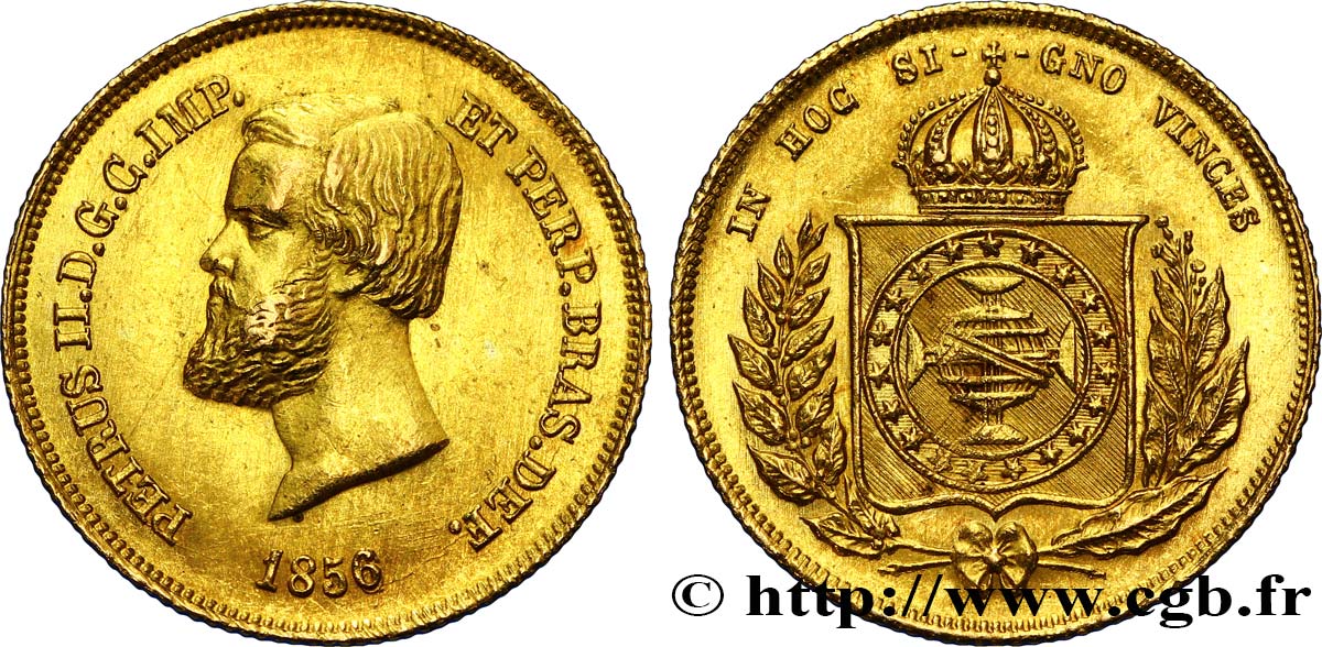 BRAZIL 5.000 Reis Pierre II 1856 Rio de Janeiro AU 