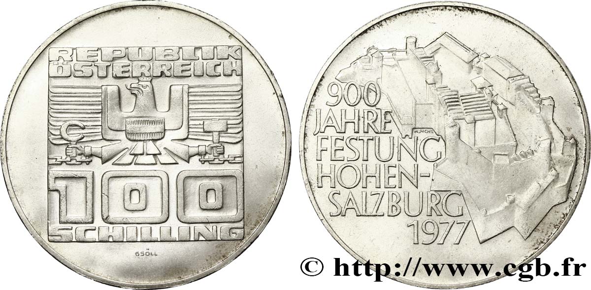 AUTRICHE 100 Schilling 900e anniversaire de la forteresse du Hohensalzburg 1977  SUP 