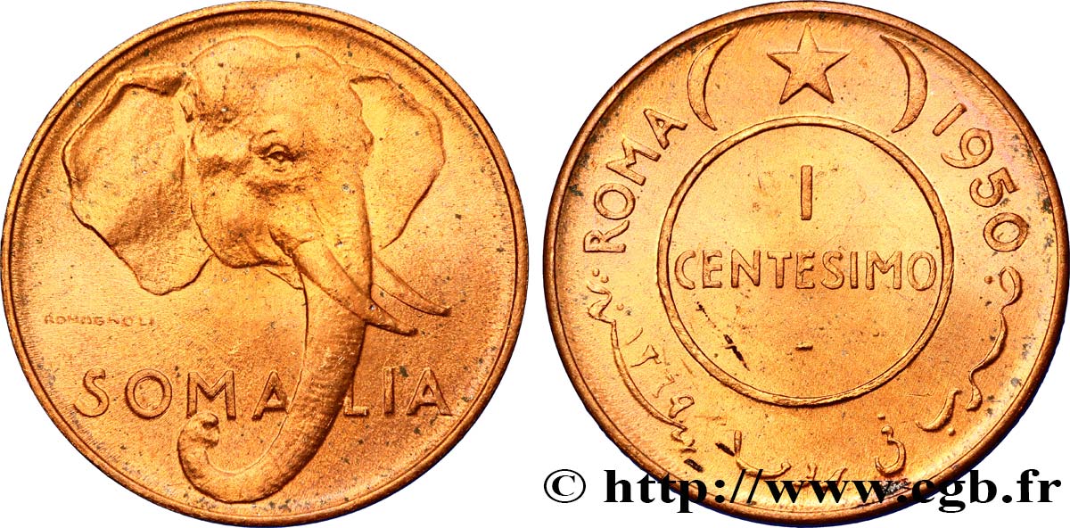 ITALIENISCH-SOMALILAND 1 Centisimo éléphant 1950 Rome fST 