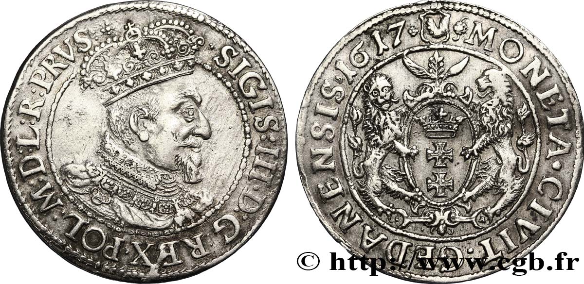 POLOGNE 1/4 de Thaler Sigismond III Vasa 1617 Dantzig TTB 