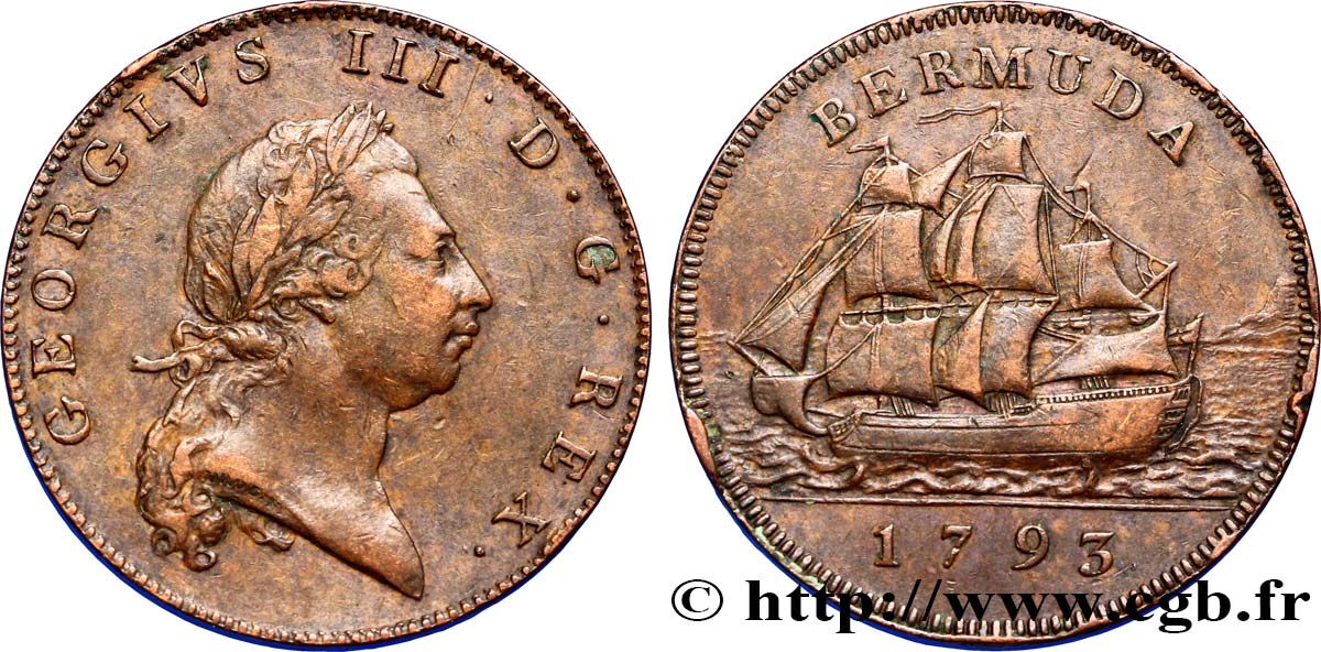 BERMUDES 1 Penny Georges III / voilier 1793  TTB 