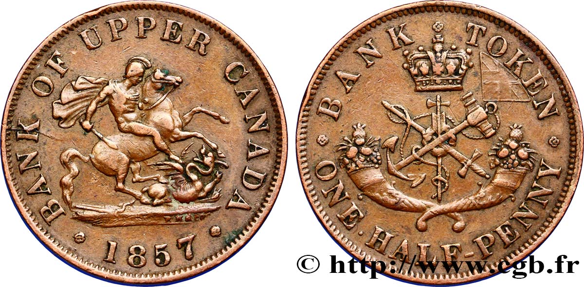 CANADA 1/2 Penny token Bank of Upper Canada 1857 Heaton q.SPL 