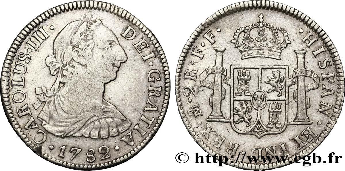 MEXIQUE 2 Reales Charles III d’Espagne 1782 Mexico TTB 