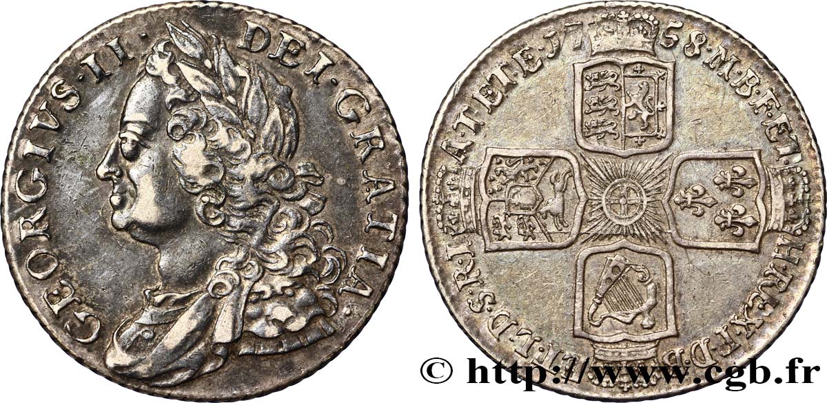 ROYAUME-UNI 1 Shilling Georges II 1758  TTB/TTB+ 