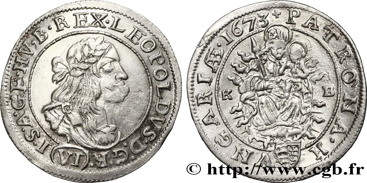 HUNGARY 6 Kreuzer Léopold Ier d’Autriche 1673 Kremnitz MS 