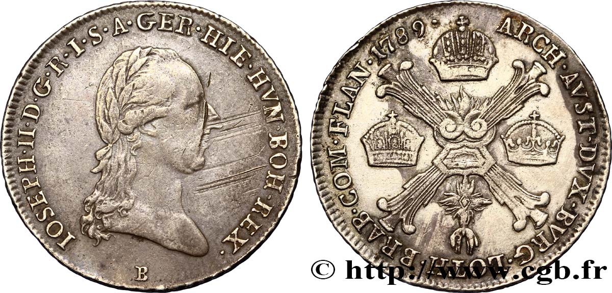 BELGIUM - AUSTRIAN NETHERLANDS 1/4 Kronenthaler Joseph II 1789 Kremnitz XF/AU 