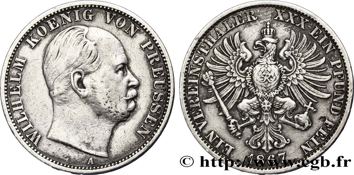 GERMANY 1 Thaler Guillaume / aigle 1867 Berlin XF 