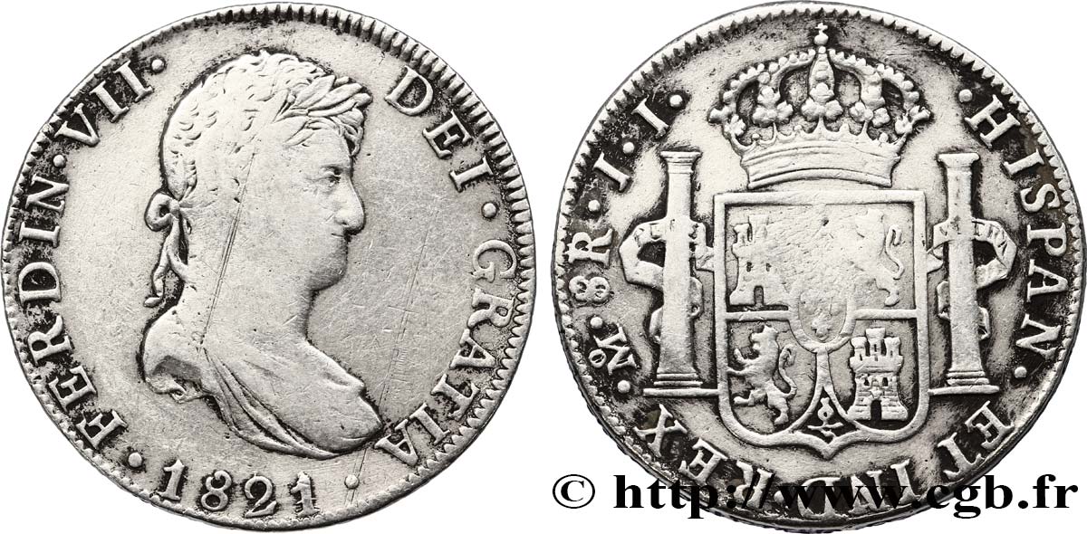 MEXICO 8 Reales Ferdinand VII 1821 Mexico VF 