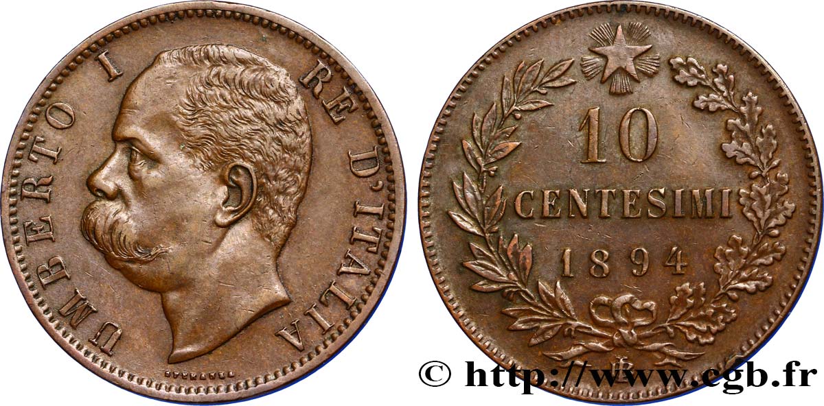 ITALIA 10 Centesimi Humbert Ier 1894 Birmingham BB 