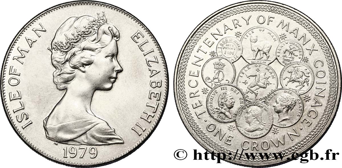 ÎLE DE MAN 1 Crown tricentenaire du monnayage de l’Île de Man / Elisabeth II / différents types monétaires 1979  SUP 