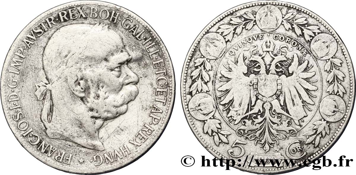 AUSTRIA 5 Corona François-Joseph Ier 1900  BC 