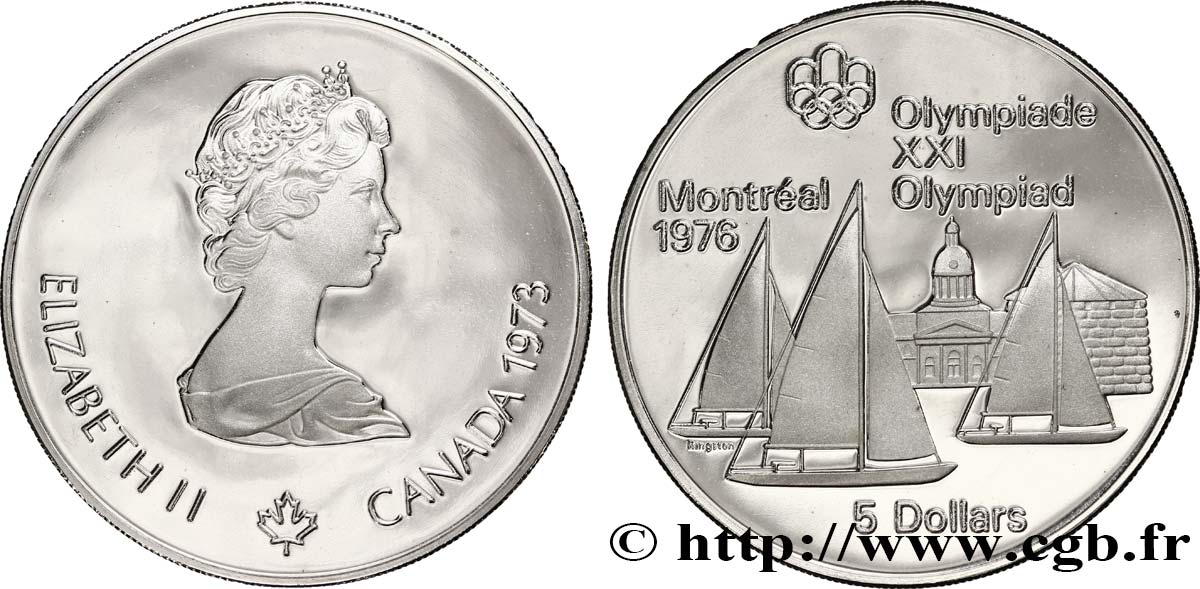 KANADA 5 Dollars JO Montréal 1976 voiliers 1973  fST 