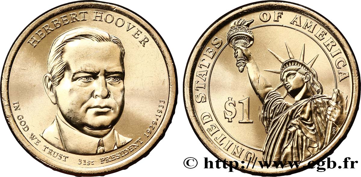 ÉTATS-UNIS D AMÉRIQUE 1 Dollar Herbert Hoover tranche A 2014 Philadelphie FDC 