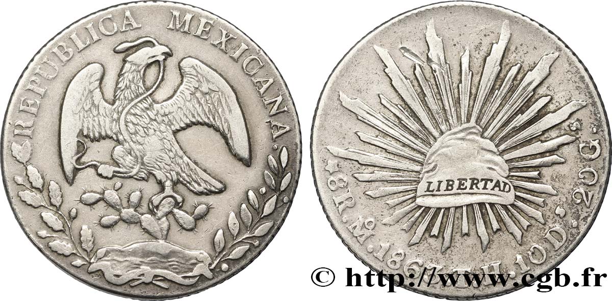 MEXICO 8 Reales Aigle  1863 Mexico VF 