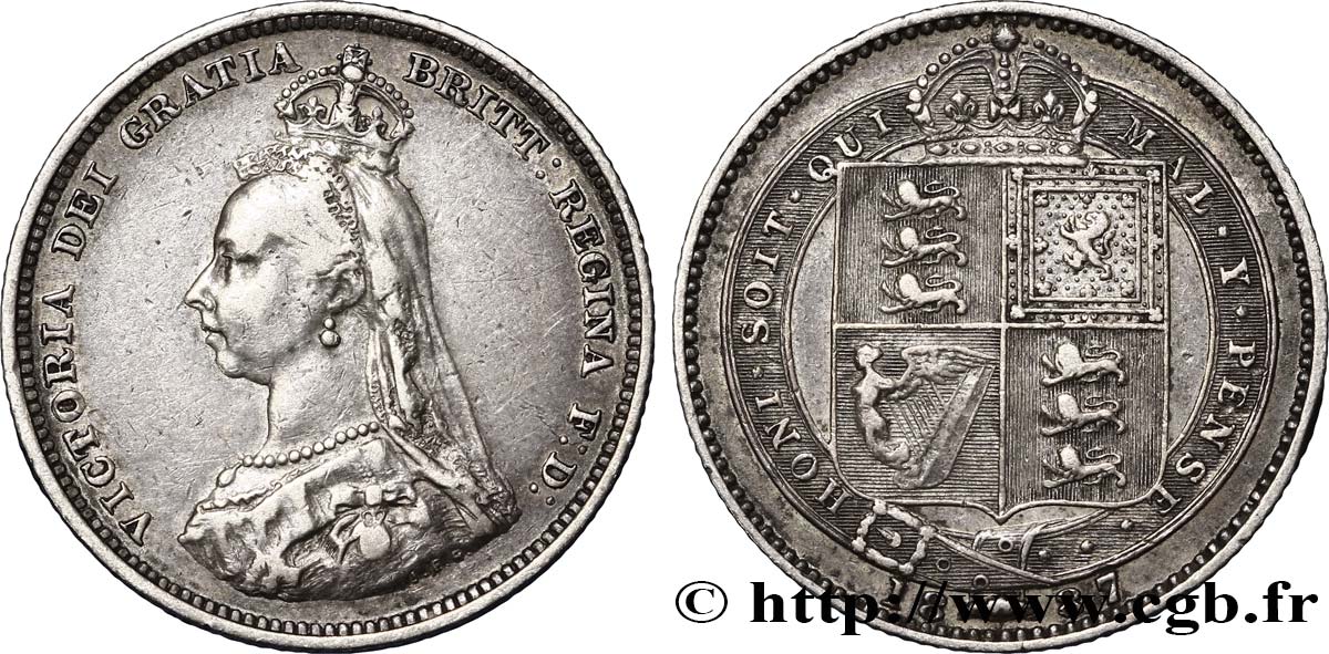 ROYAUME-UNI 1 Shilling Victoria buste du jubilé 1887  TTB 